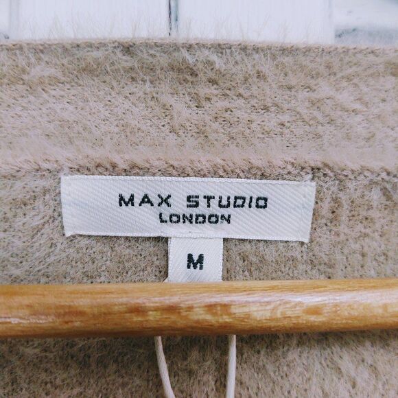 NWT MAX STUDIO LONDON BEIGE OPEN FRONT LONG CARDIGAN NYLON/POLYESTER M MSRP $168 - Picture 10 of 10